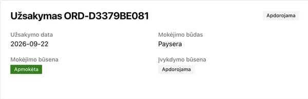 Užsakymo mokėjimo būsena