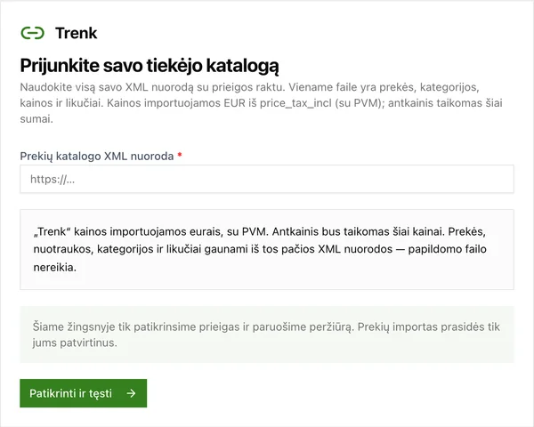 Tiekėjo katalogo prijungimas