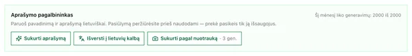 Aprašymo pagalbininkas prekės formoje: sukurti, išversti, pagal nuotrauką