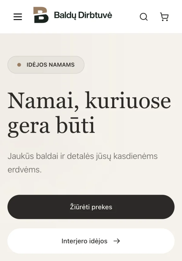 Parduotuvės „Baldų Dirbtuvė“ pradžia telefone