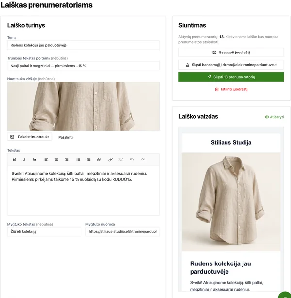 Laiško prenumeratoriams rašymas su laiško vaizdu