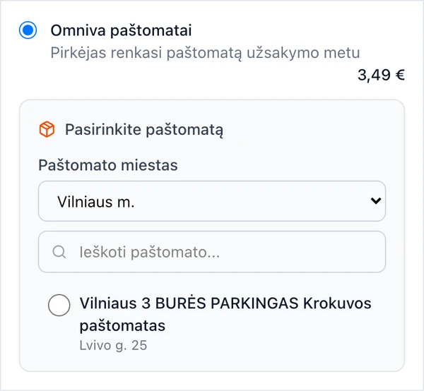 Omniva paštomato pasirinkimas parduotuvėje