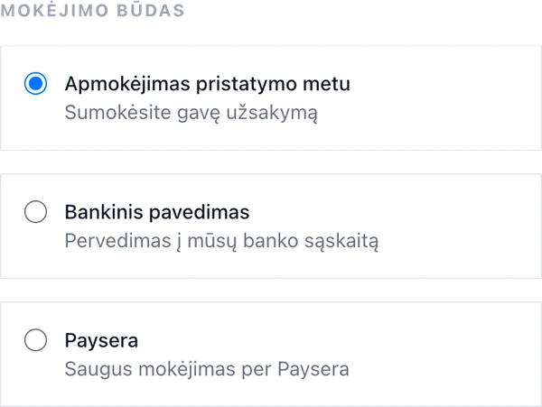 Mokėjimo būdo pasirinkimas