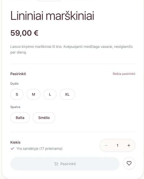 Dydžio ir spalvos pasirinkimas parduotuvėje