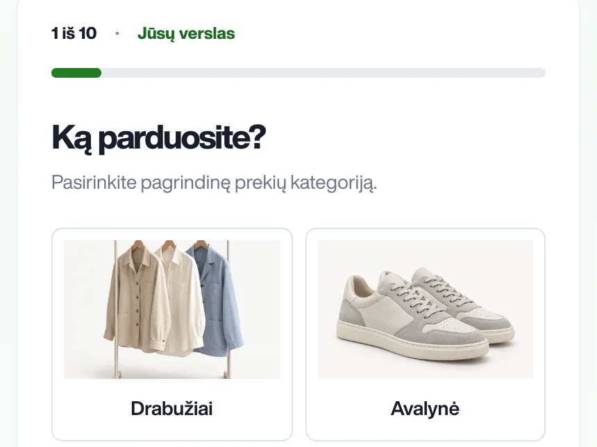 Vedlio žingsnis „Ką parduosite?“